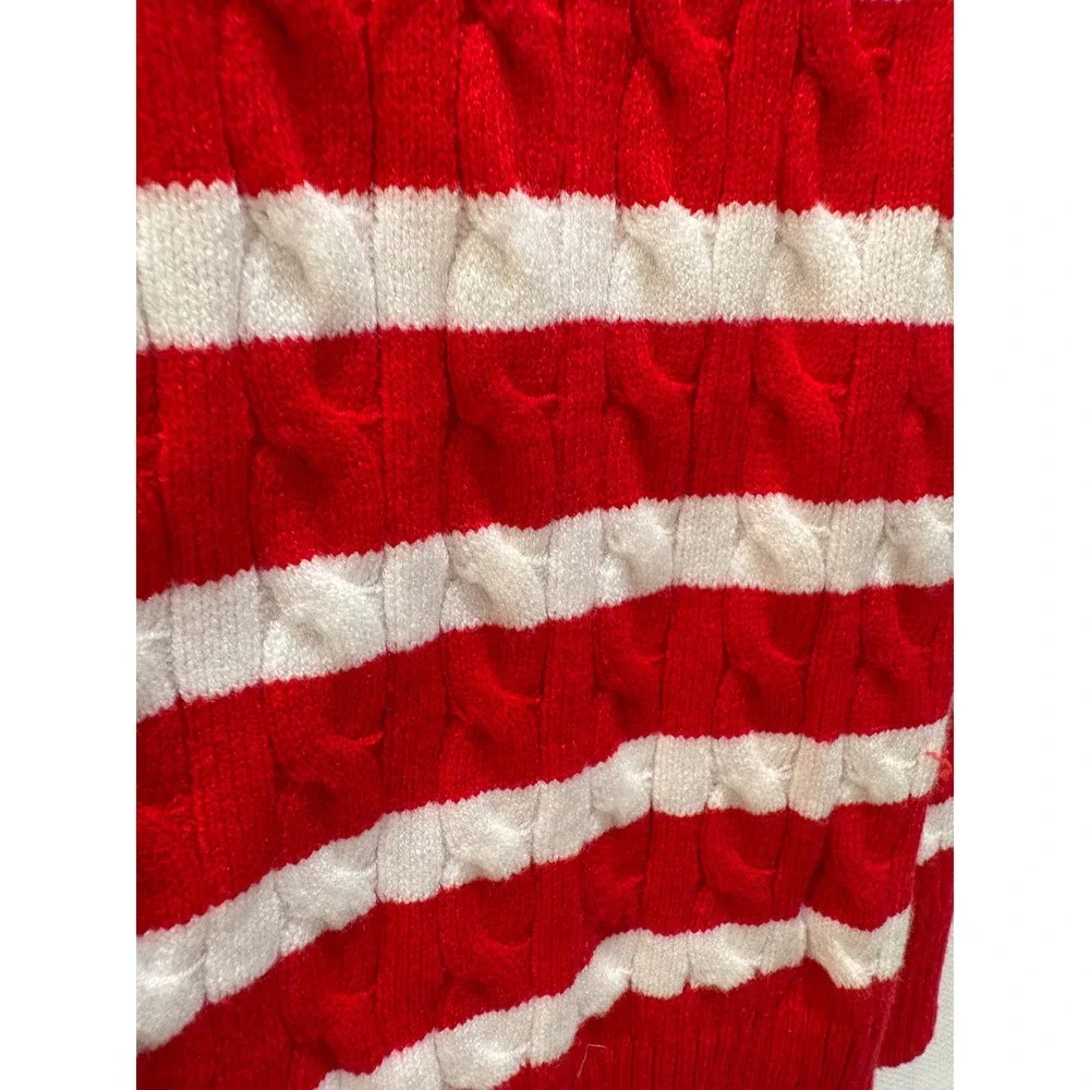 WIHOLL Red White Striped Cable Knit Button Front Sweater Vest V-Neck Large - Picture 7 of 7